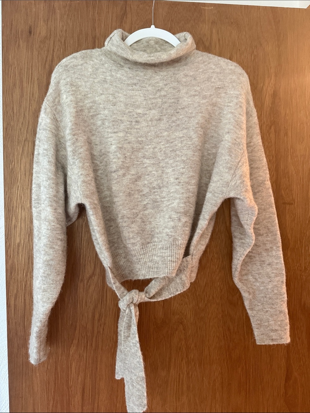 Aritzia Wilfred Taupe Tie-Waist Turtleneck Sweater